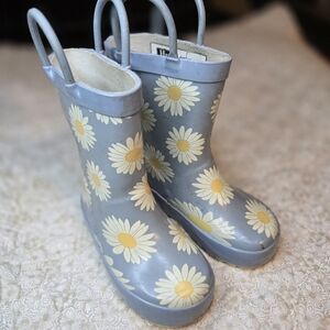 Size 5 Toddler Kids Floral Rain Boots - Blue and Yellow